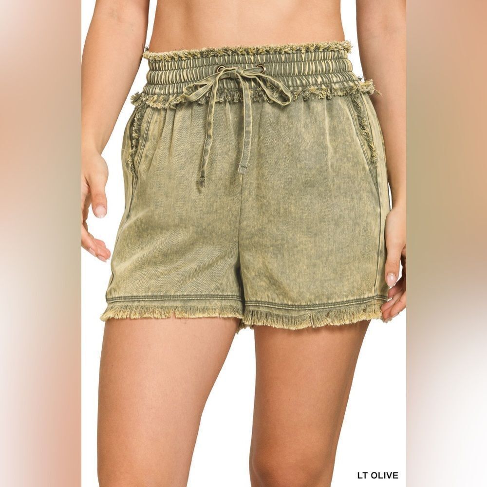 Zenana Outfitters Light Olive High-Waist Shorts